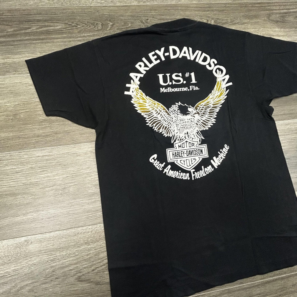 Vintage 80s Harley Davidson Shirt Mens Large Black Single Stitch Eagle Made USA