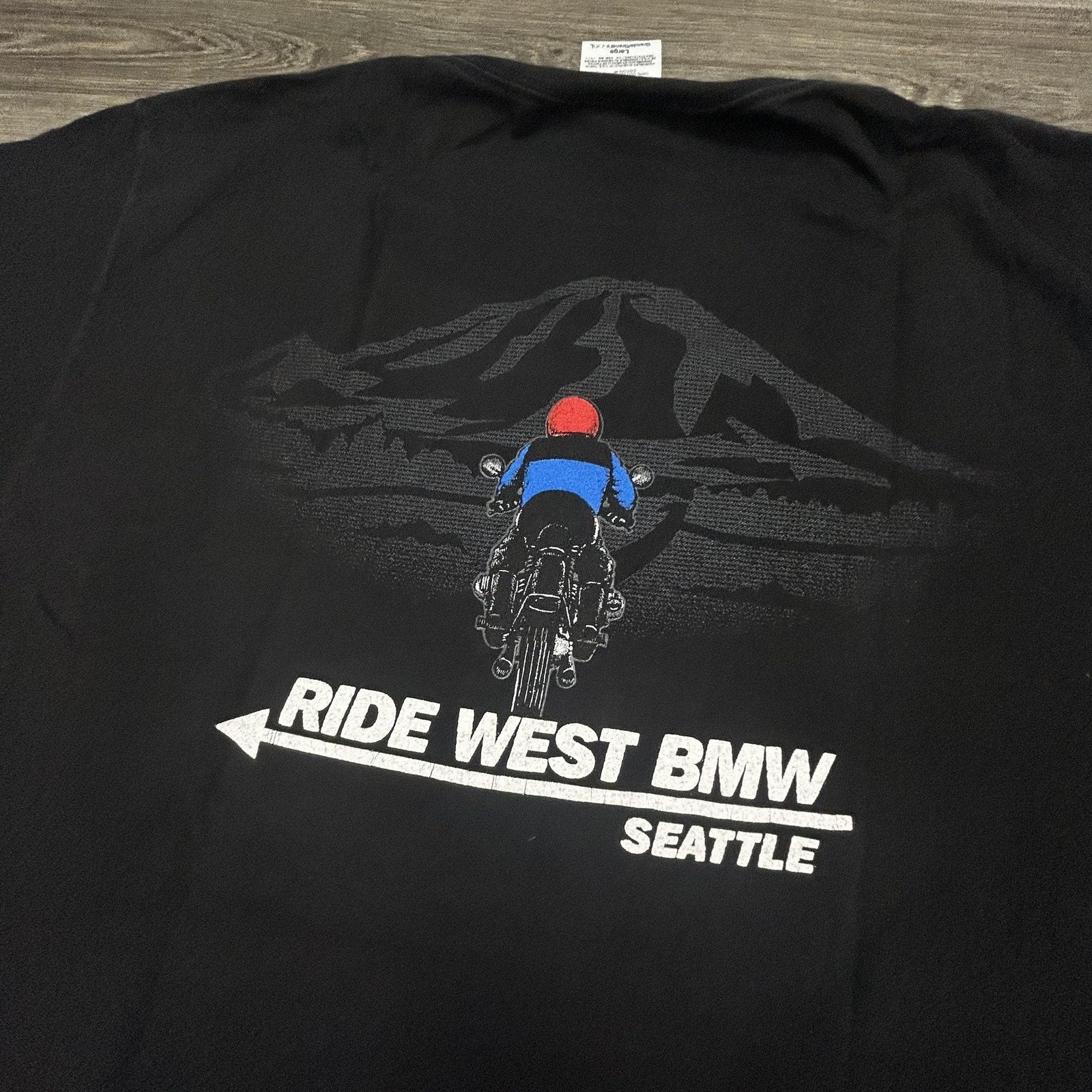 Vintage BMW Motorcycle Shirt Mens Large Black Racing Biker Seattle Beamer 90s