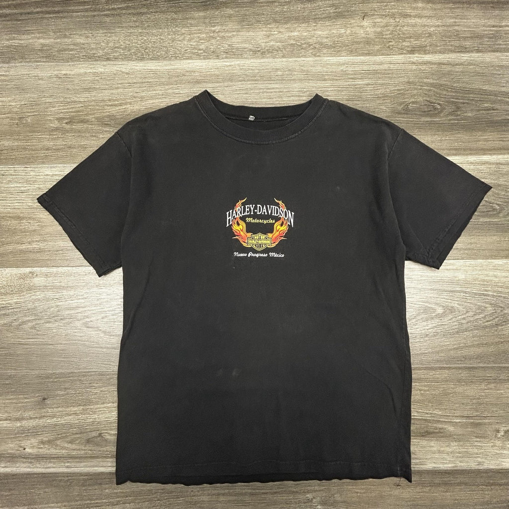 Vintage Harley Davidson Shirt Mens Medium Black Flames Mexico Biker 90s Faded