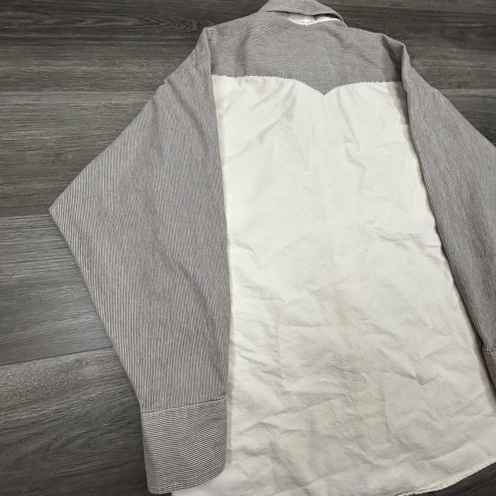 Vintage Panhandle Slim Pearl Snap Shirt Mens Medium White Smile Pocket 80s USA
