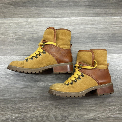 Frye Anise Hiker Boots Womens 8 Brown Suede Shearling Lined Hiking Lug Sole