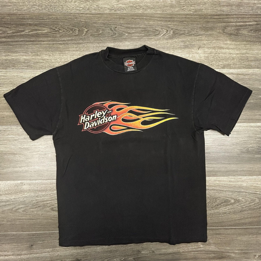 Vintage Harley Davidson Shirt Mens Large Black Flames Las Vegas 1998 90s USA