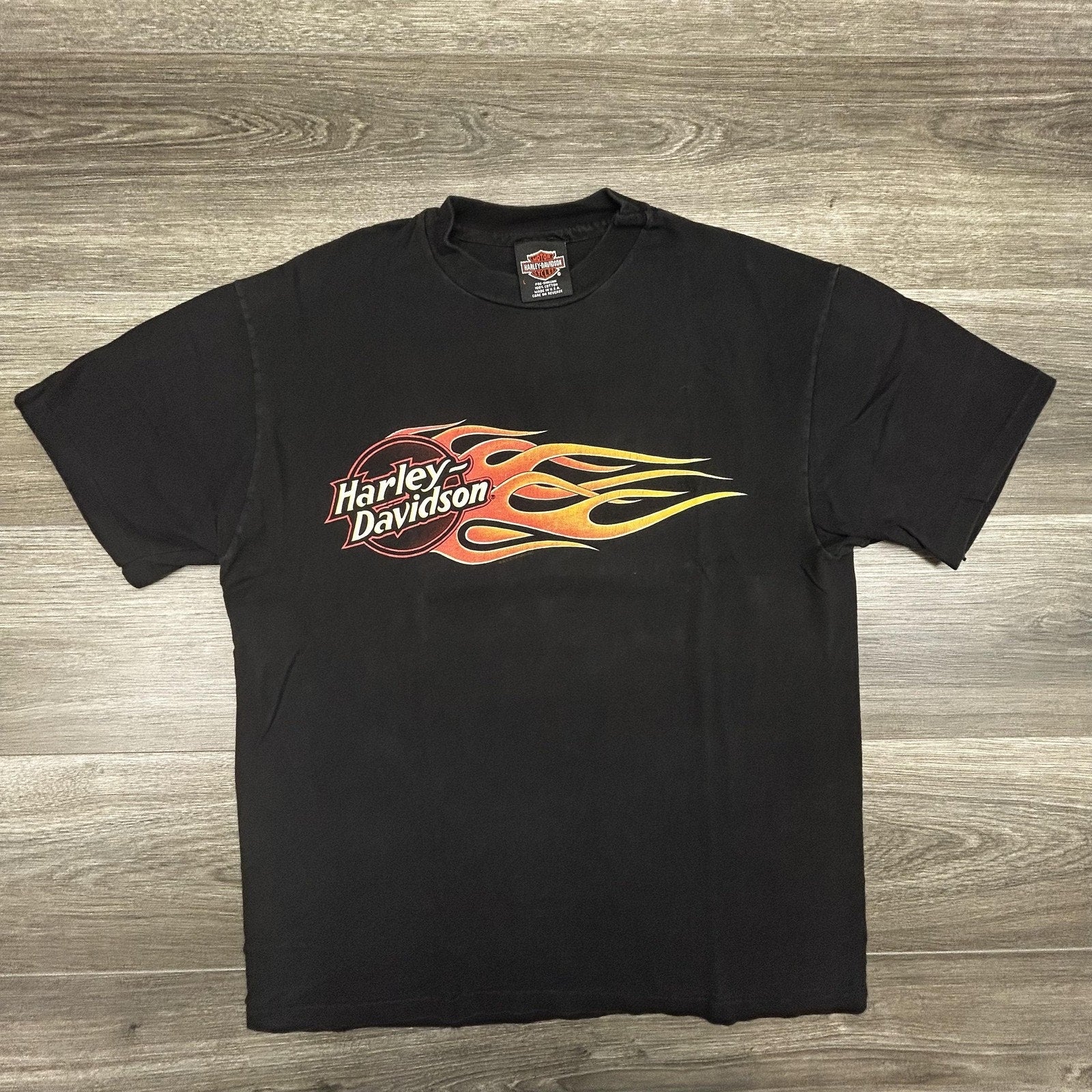 Vintage Harley Davidson Shirt Mens Large Black Flames Las Vegas 1998 90s USA