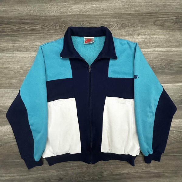 Vintage 80s Nike Track Jacket Mens Large Blue Teal White Colorblock Full Zip USA