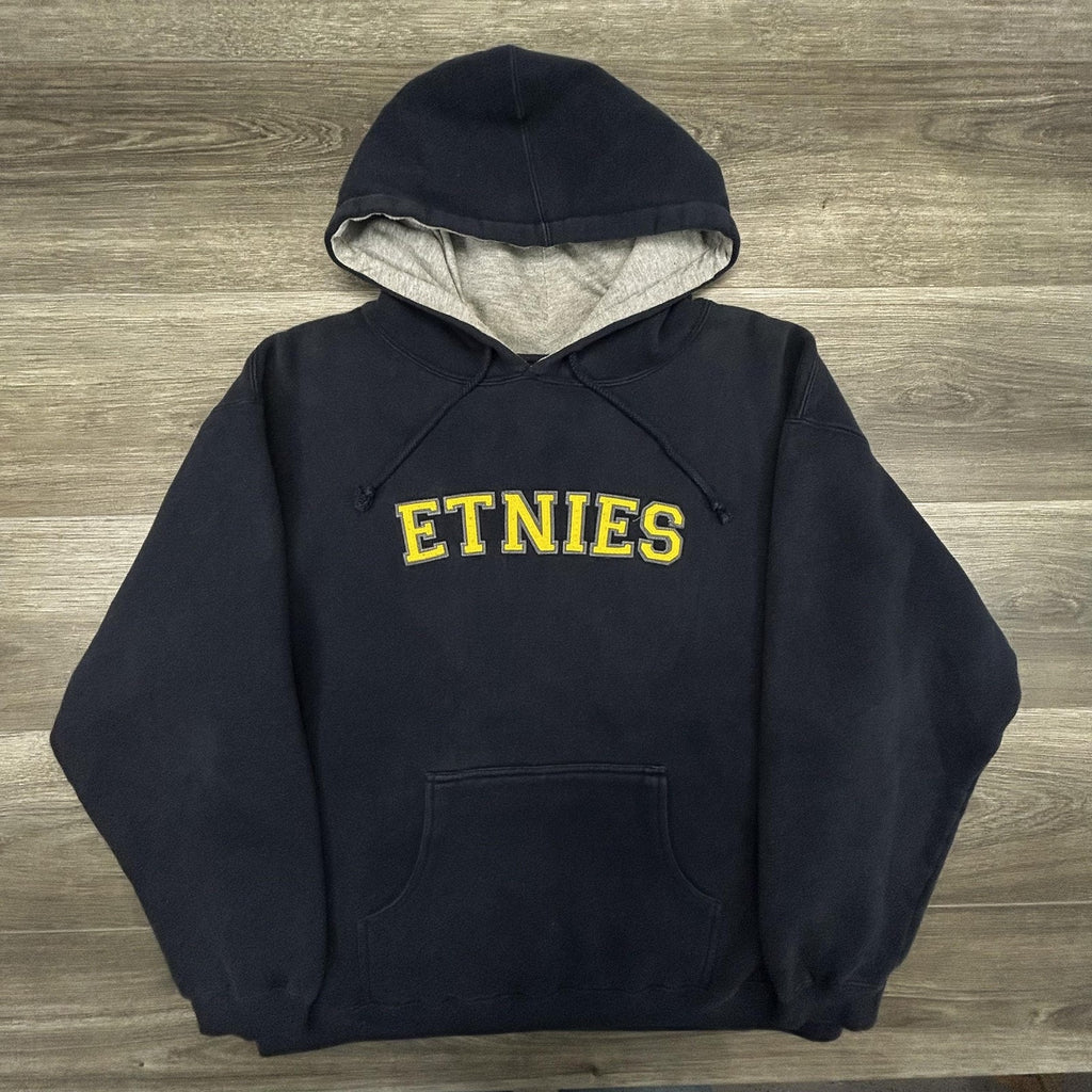 Vintage Etnies Hoodie Mens Large Navy Blue Pullover Skateboard Logo Grunge Y2K