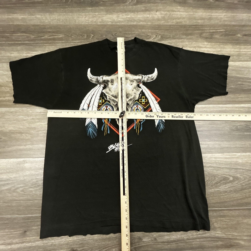 Vintage Black Hills Biker Shirt Mens XL Black Skull Single Stitch Harley 90s USA