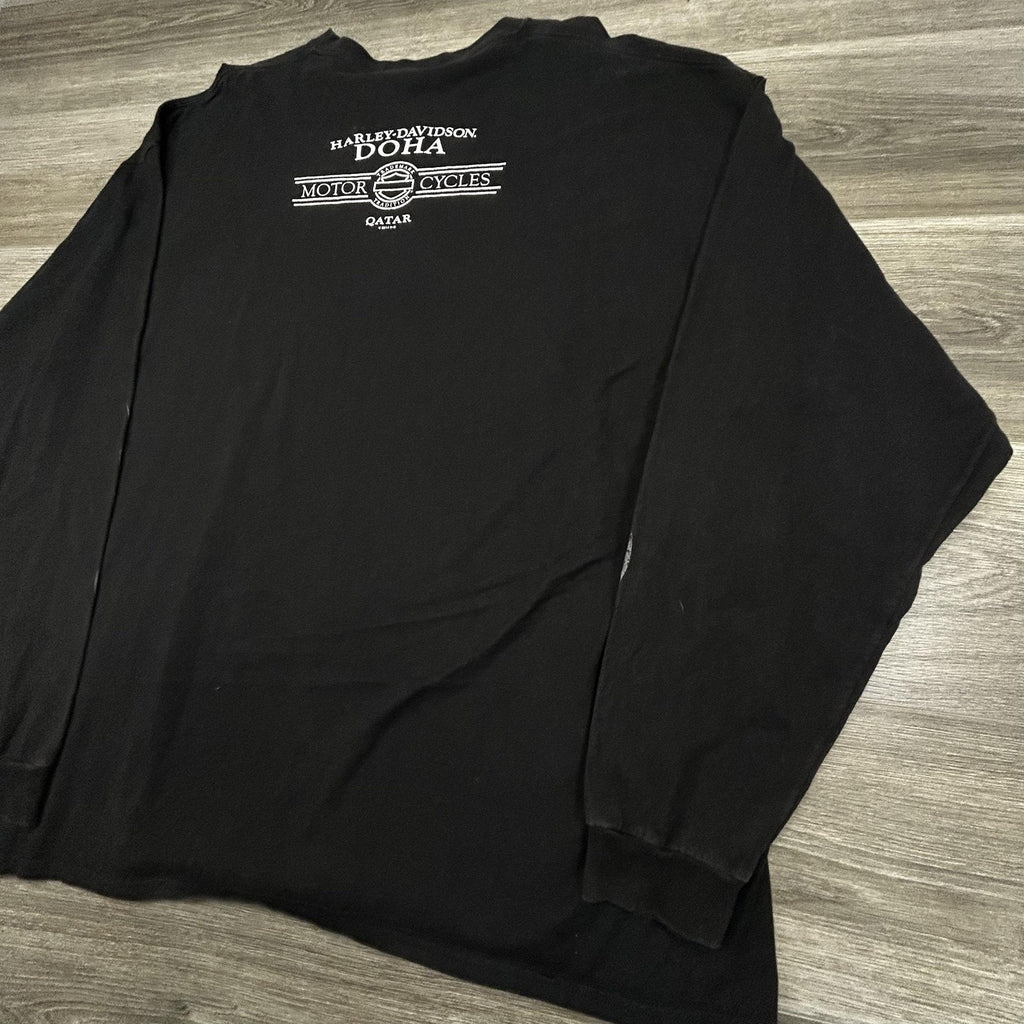 Harley Davidson Shirt Mens 3XL Black Long Sleeve Hit Flames Skater Biker Y2K