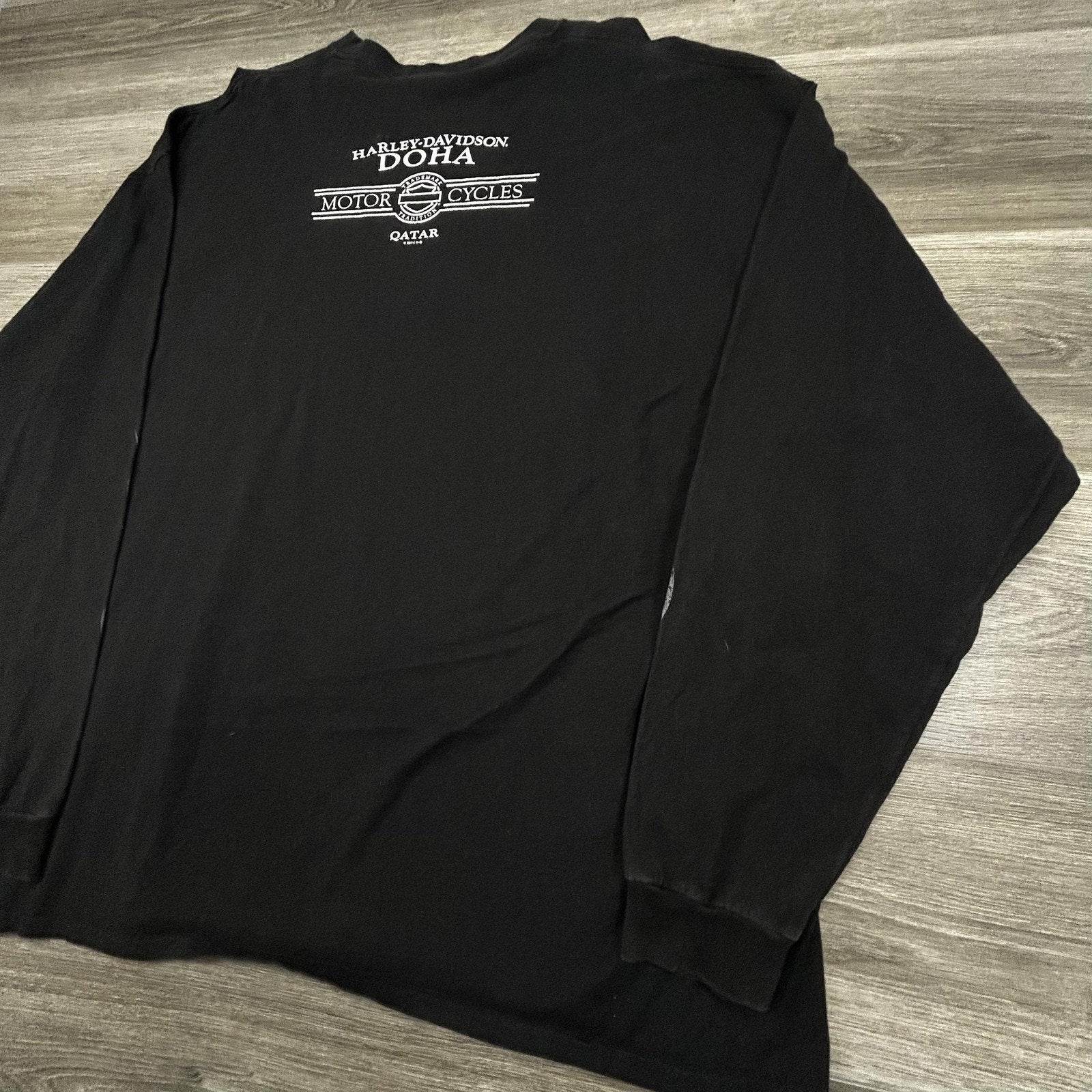 Harley Davidson Shirt Mens 3XL Black Long Sleeve Hit Flames Skater Biker Y2K