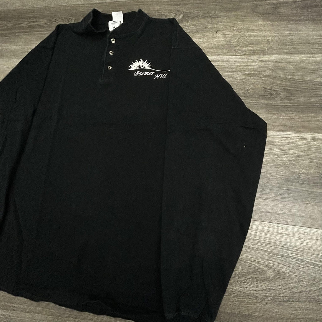 Vintage BMW Motorcycle Henley Shirt Mens Large Black Beemer Racing EUC