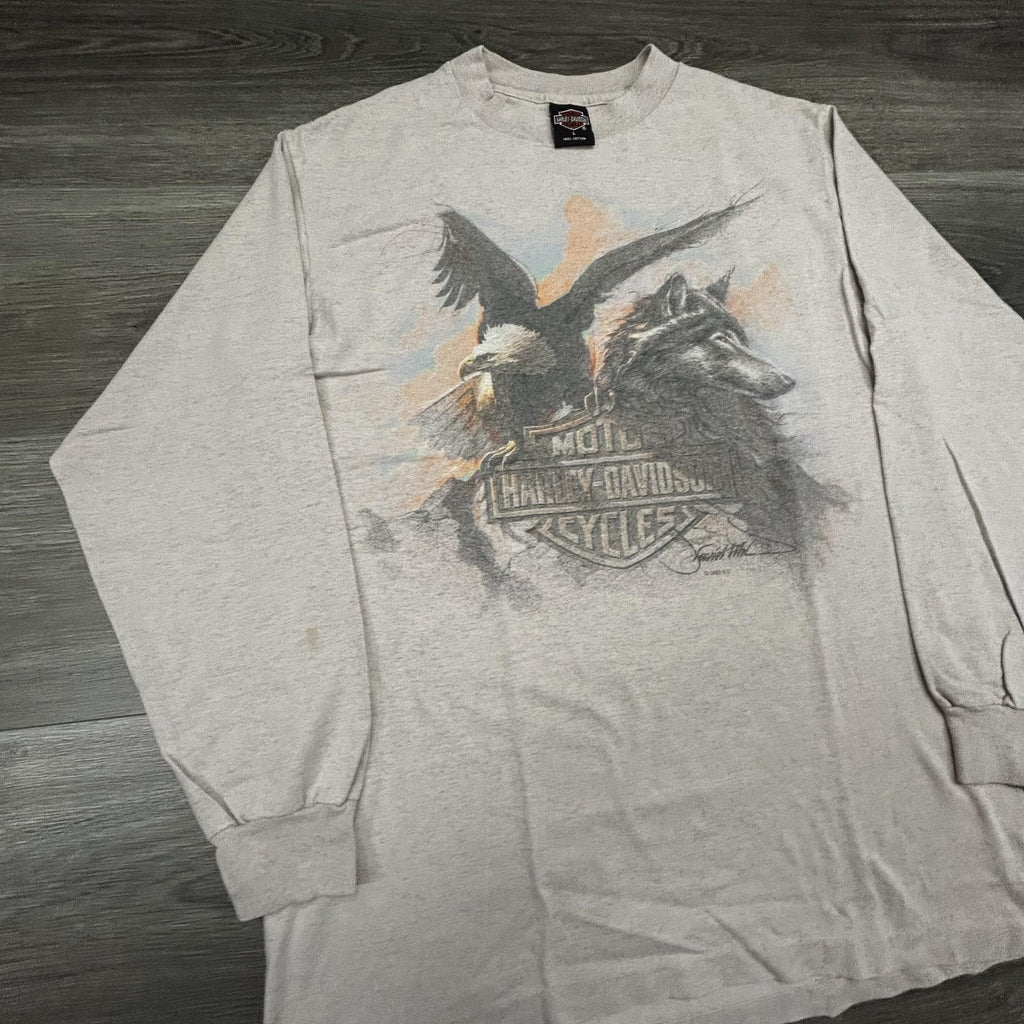 Vintage Harley Davidson Shirt Mens Large Long Sleeve Wolf Eagle 90s 1995 USA