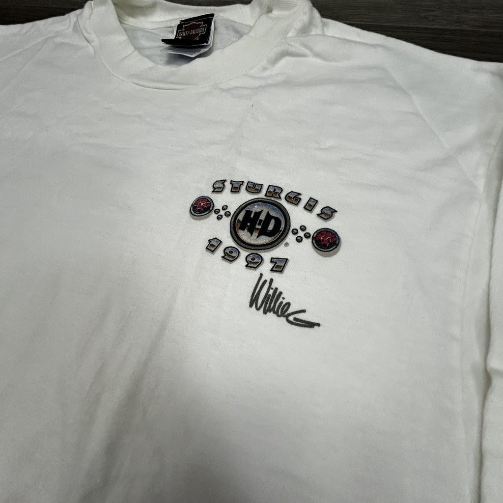 Vintage Harley Davidson Shirt Mens Large White Sturgis Willie G Long Sleeve 90s