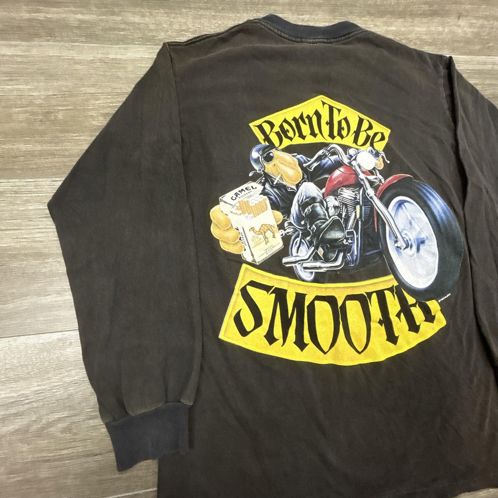 Vintage Camel Shirt Mens Large Black Camel Joe Biker Born To Be Smooth 1992 USA