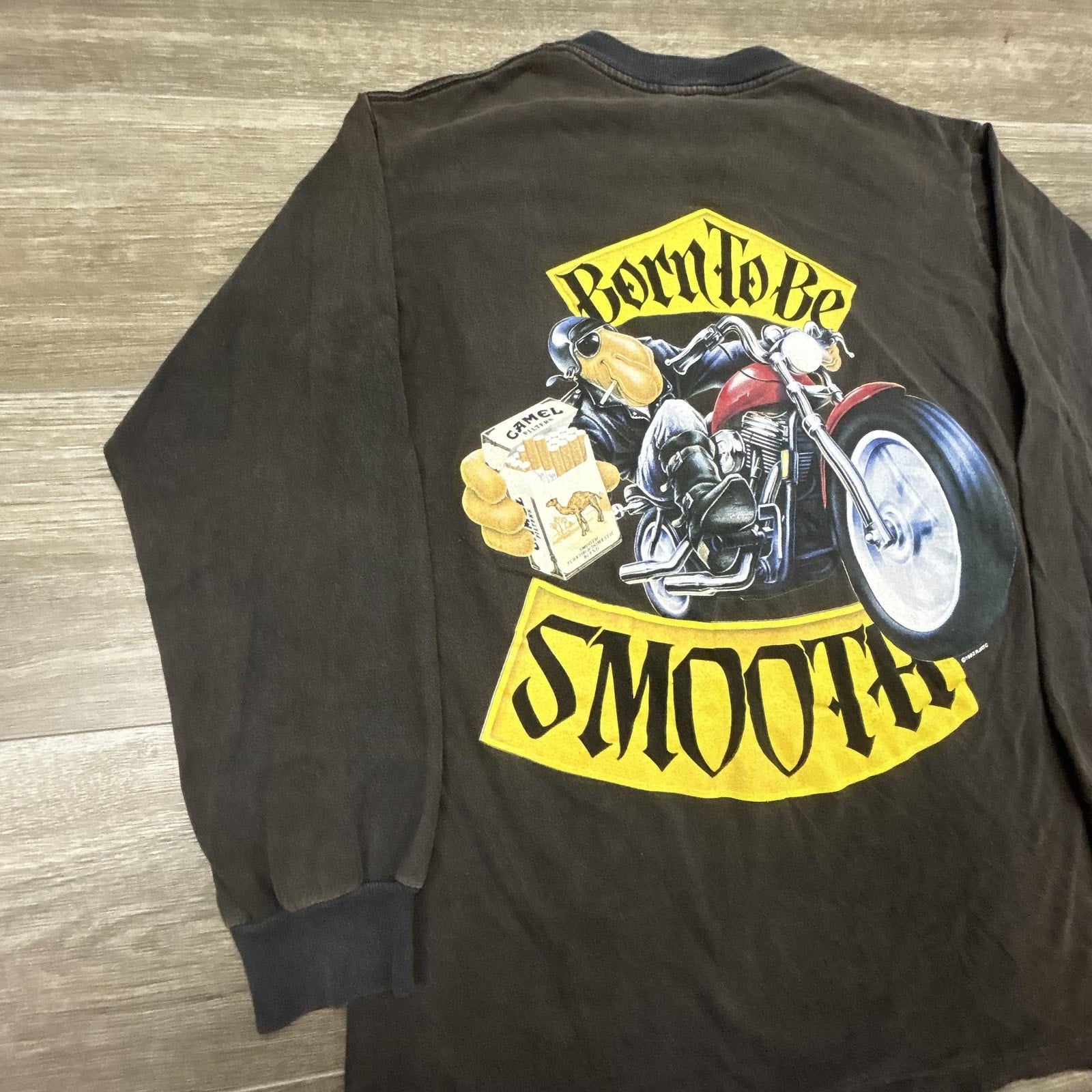 Vintage Camel Shirt Mens Large Black Camel Joe Biker Born To Be Smooth 1992 USA