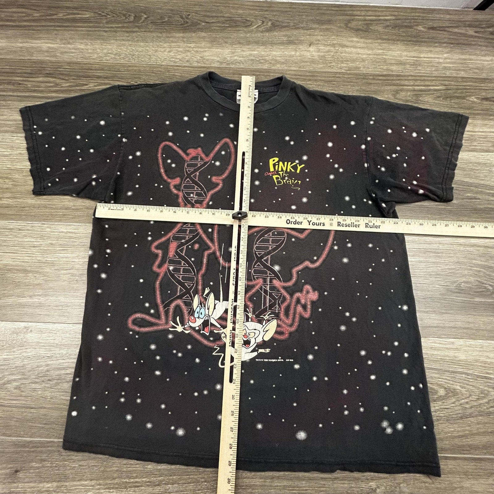 Vintage Pinky And The Brain Shirt Mens XL Black DNA Space AOP 1996 Made USA RARE