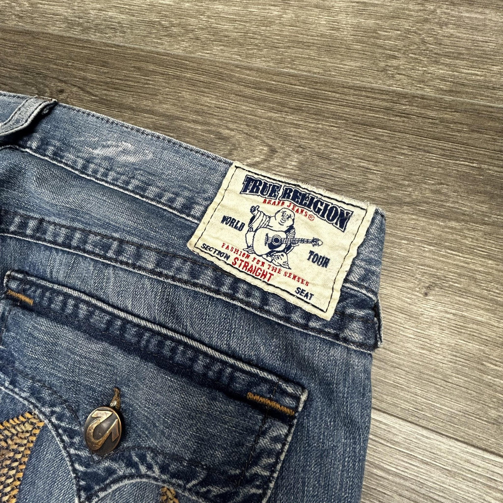 Vintage True Religion Straight Jeans Mens 40x34 Blue Regular Fit Made in USA
