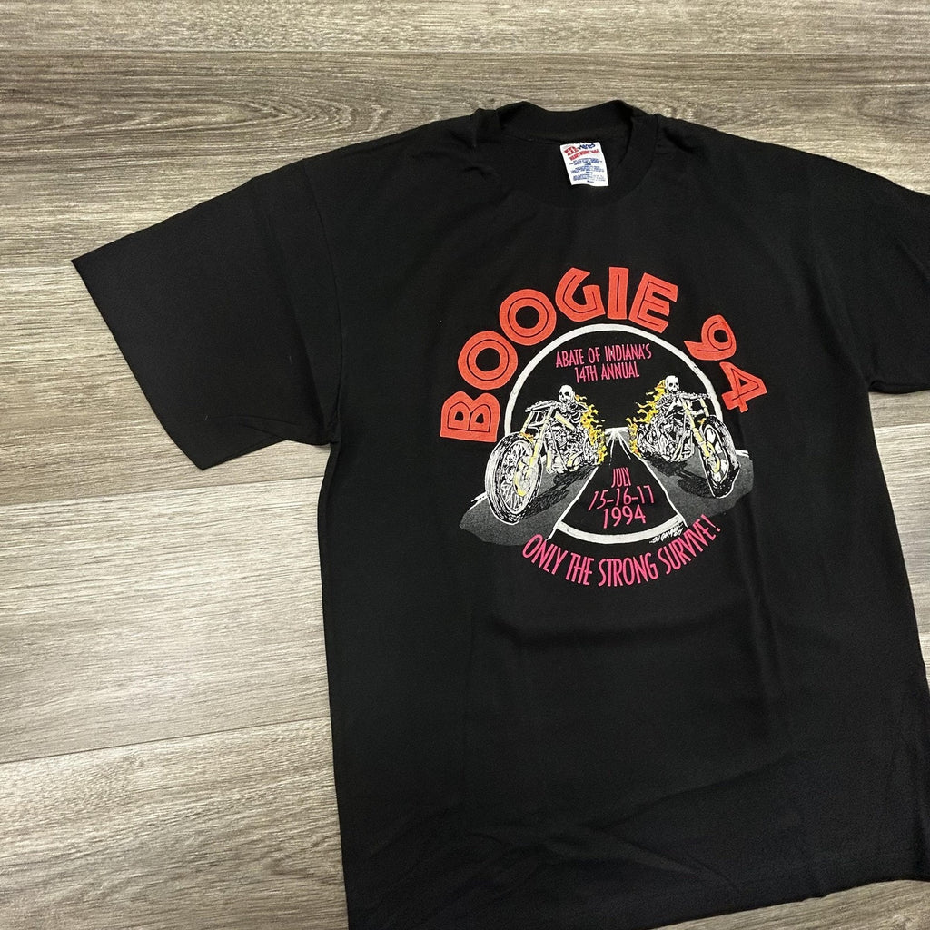 Vintage Biker Shirt Mens Large Black Harley Flames Skeleton Single Stitch 90s
