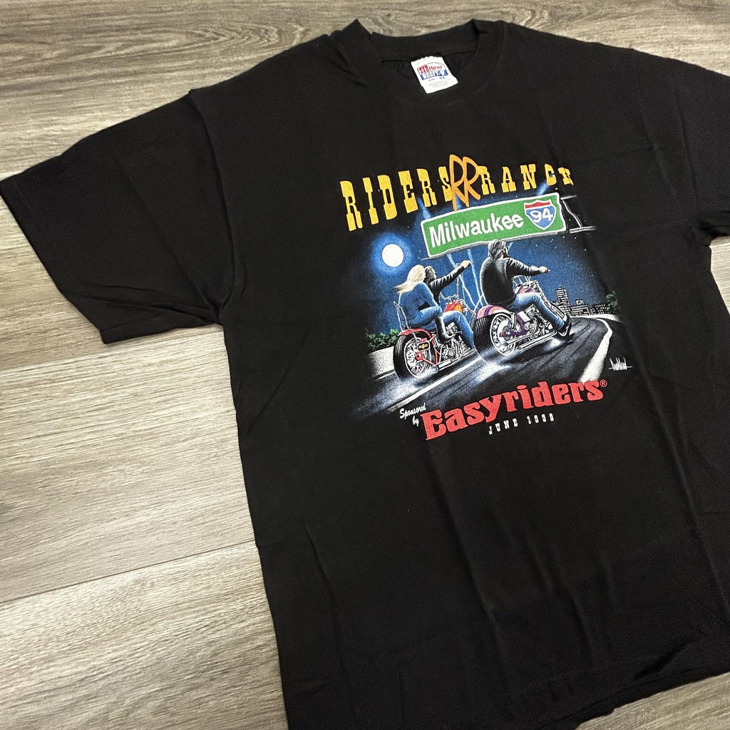Vintage Easyriders Shirt Mens Large Black Riders Ranch Milwaukee 94 1998 USA