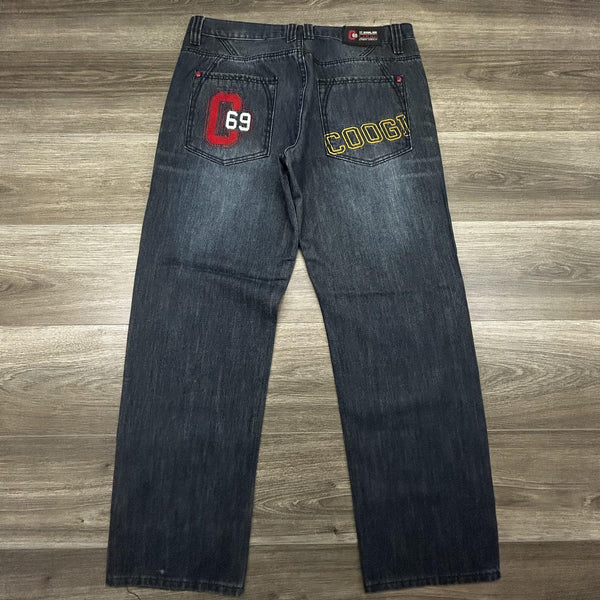 Coogi Jeans Mens 36x32 Dark Blue Wash Relaxed Straight Leg Embroidered Denim Y2K