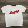 Vintage 80s Budweiser Ringer Shirt Mens Large White Red King Of Beers Logo USA
