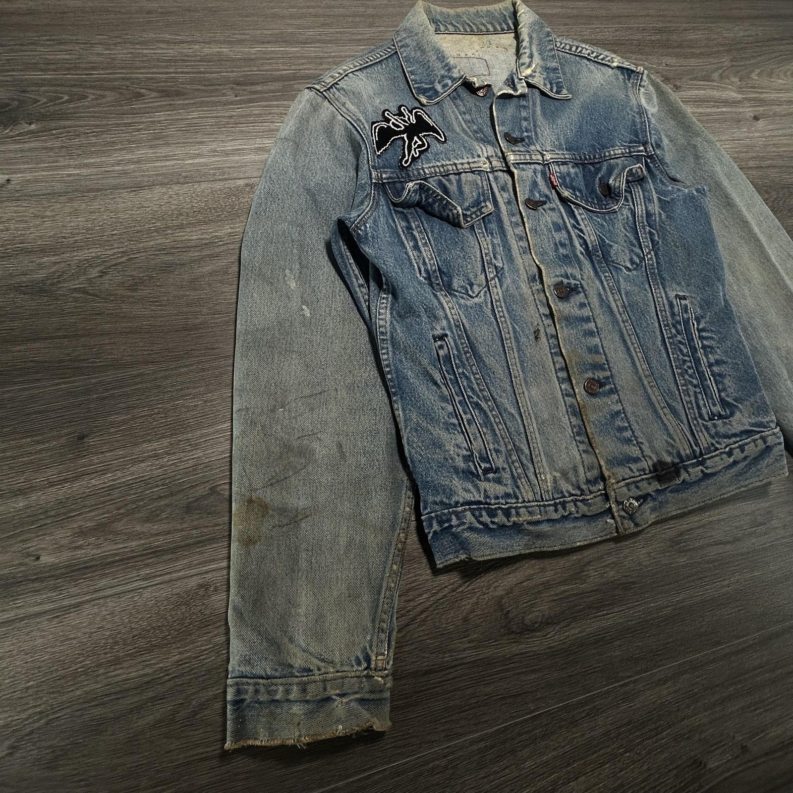 Vintage 80s Led Zeppelin Levis Denim Jacket Mens 38L Custom Patch Type III USA