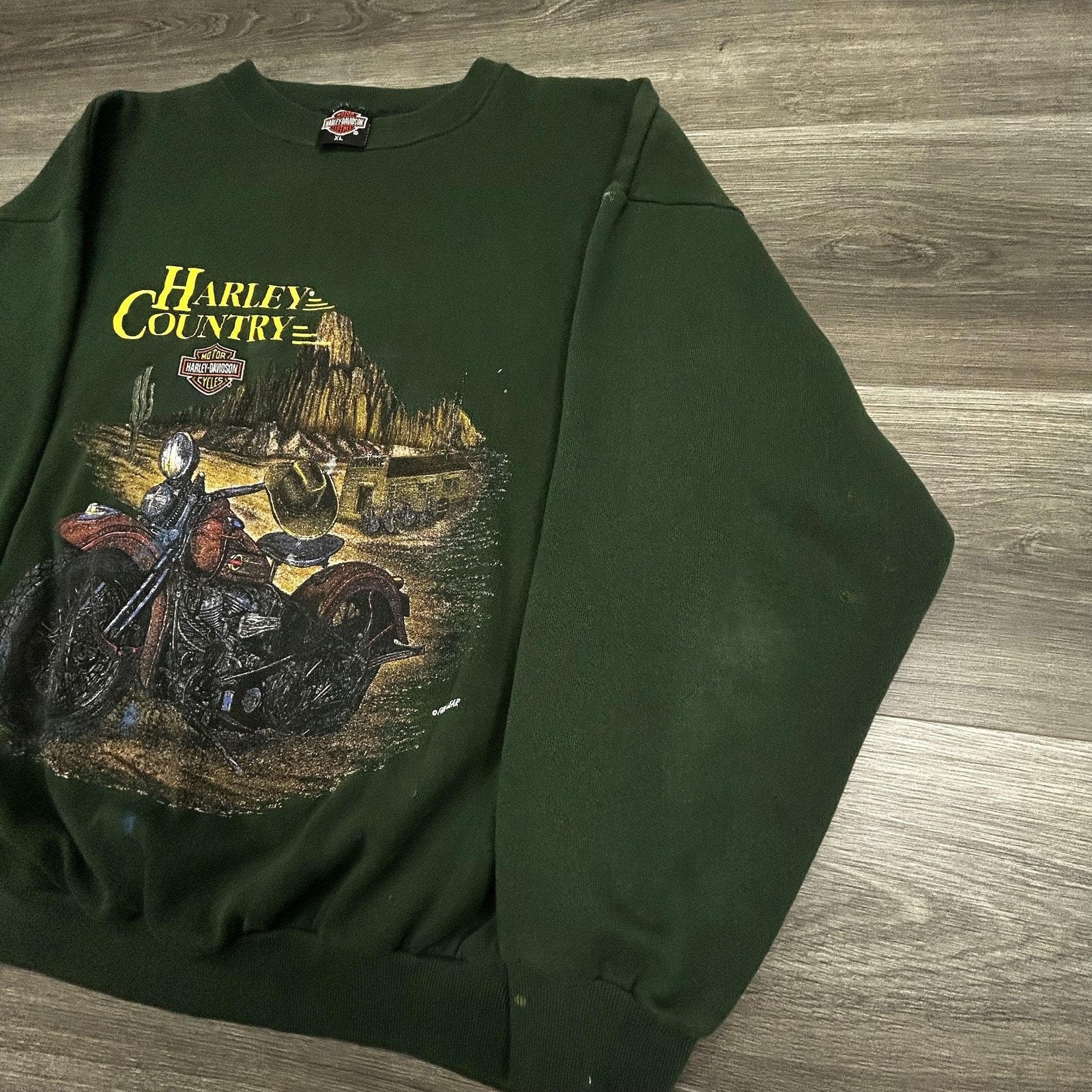 Vintage Harley-Davidson Sweatshirt Mens XL Green Motorcycle Country 90s Made USA