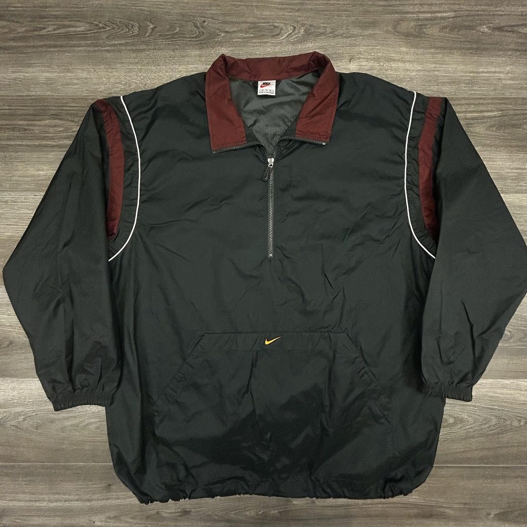 Vintage Nike Windbreaker Jacket Mens XL Black 1/4 Zip Pullover Center Swoosh 90s