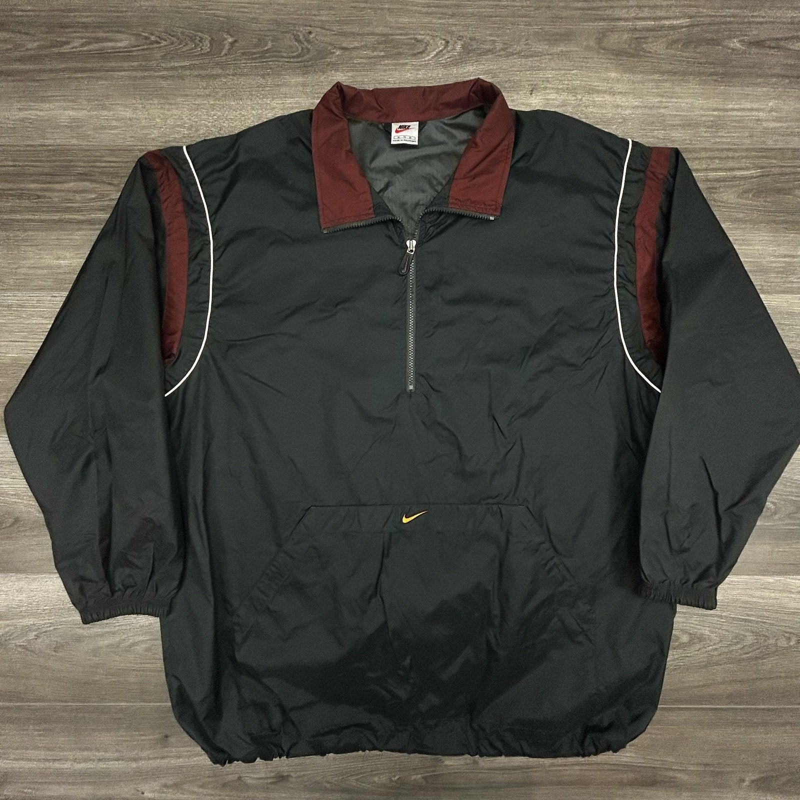 Vintage Nike Windbreaker Jacket Mens XL Black 1/4 Zip Pullover Center Swoosh 90s