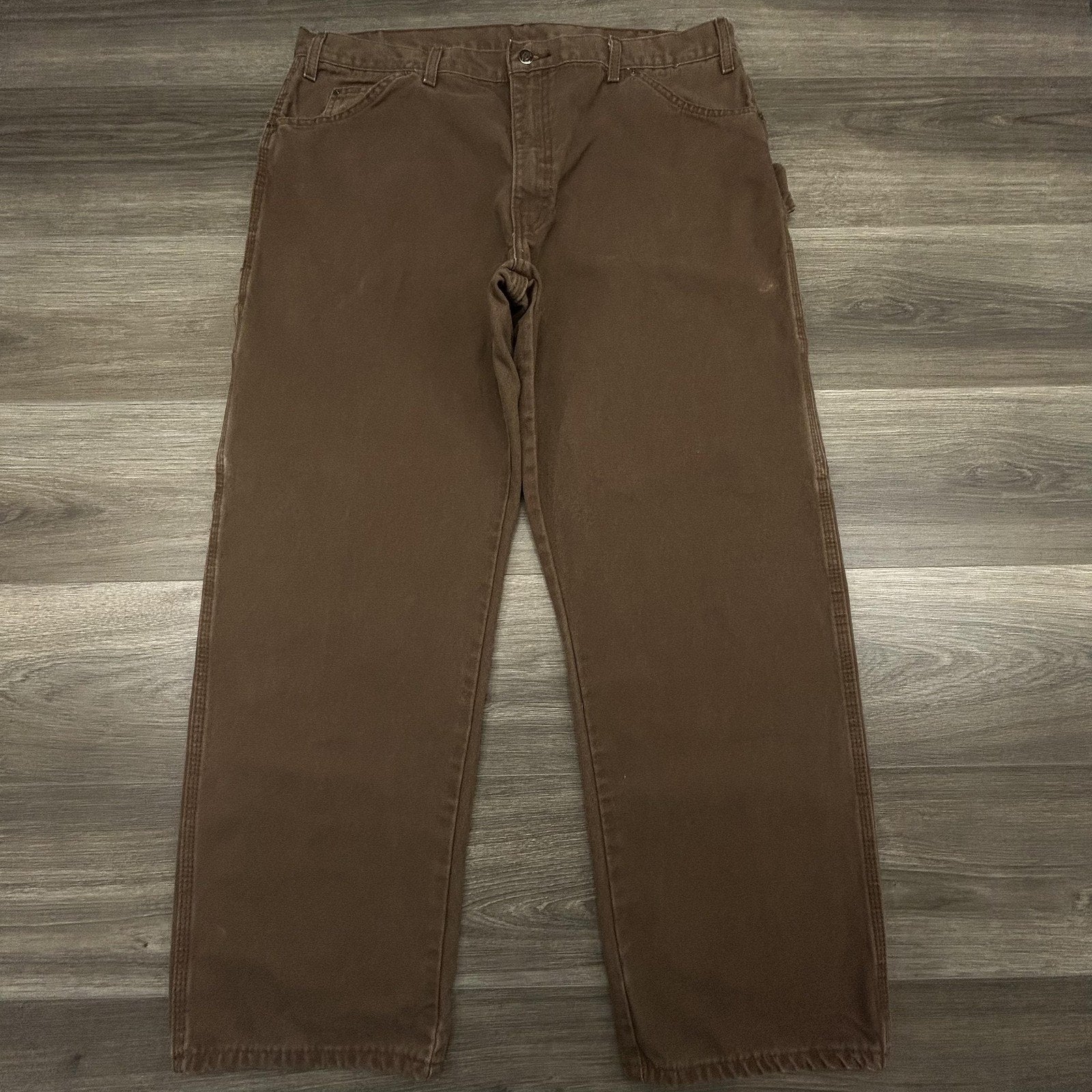 Dickies Carpenter Pants Mens 38x30 Brown Canvas Workwear Baggy Faded Skater Y2K