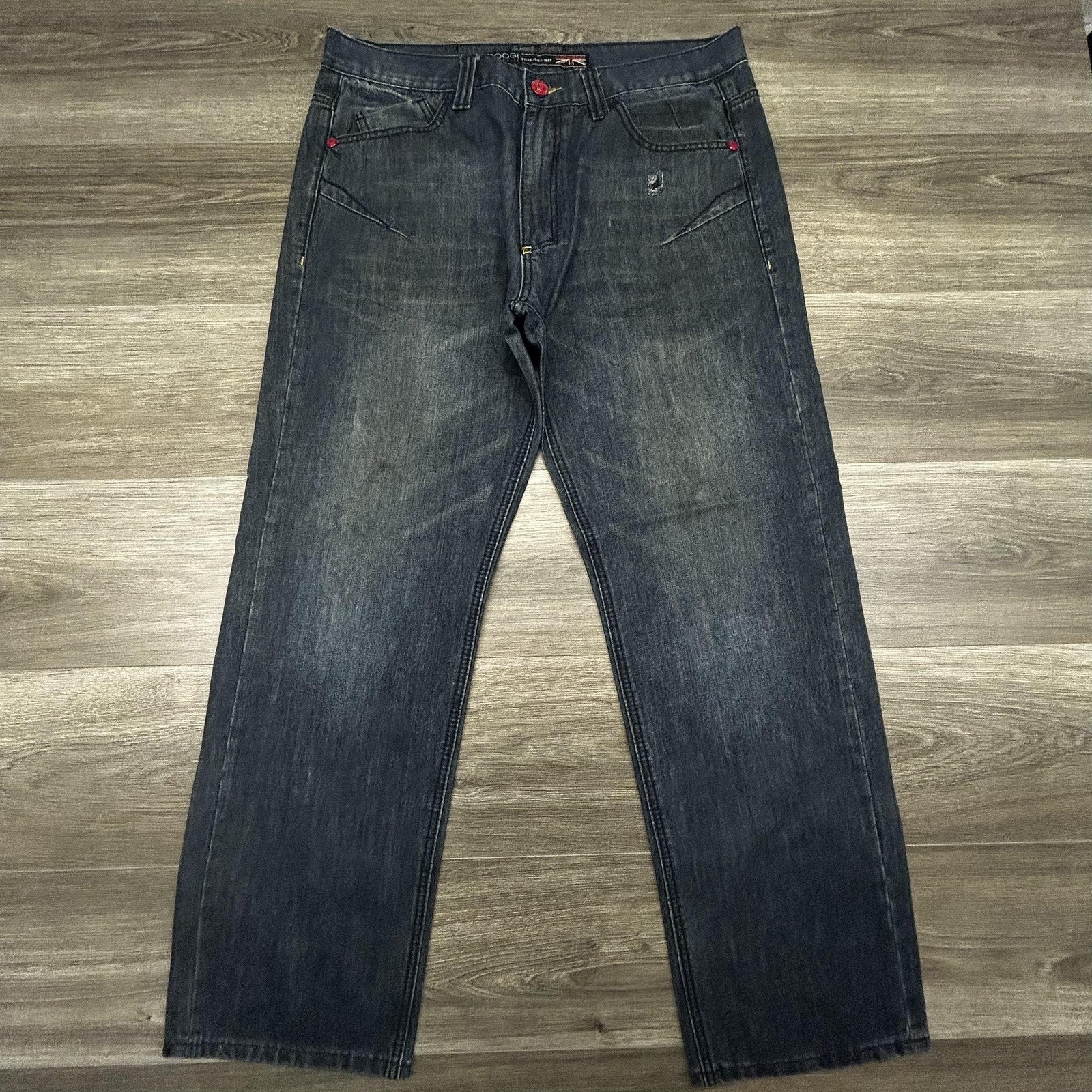 Coogi Jeans Mens 36x32 Dark Blue Wash Relaxed Straight Leg Embroidered Denim Y2K