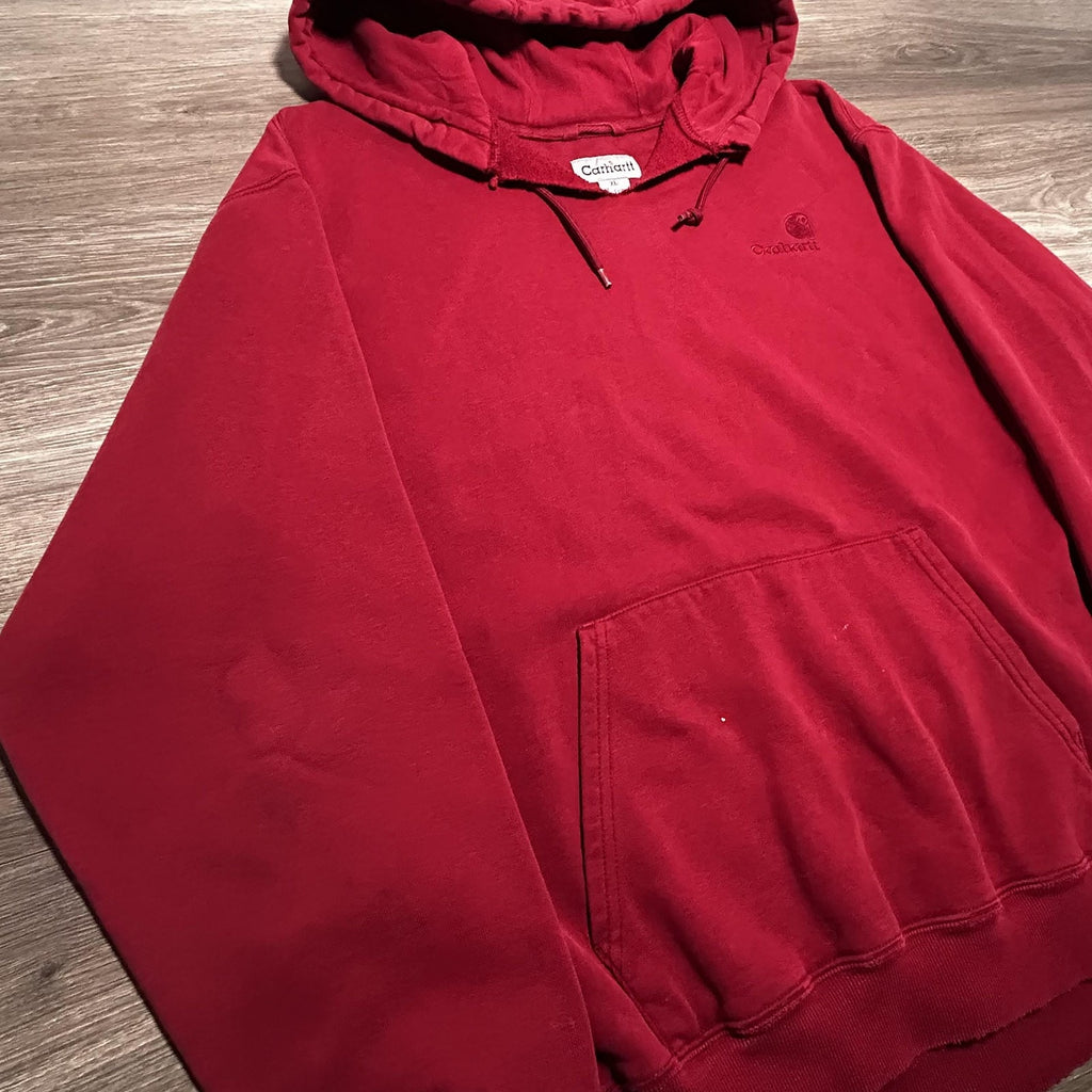 Vintage Carhartt Hoodie Mens XL Red Embroidered Logo Faded Skater K184 Y2K