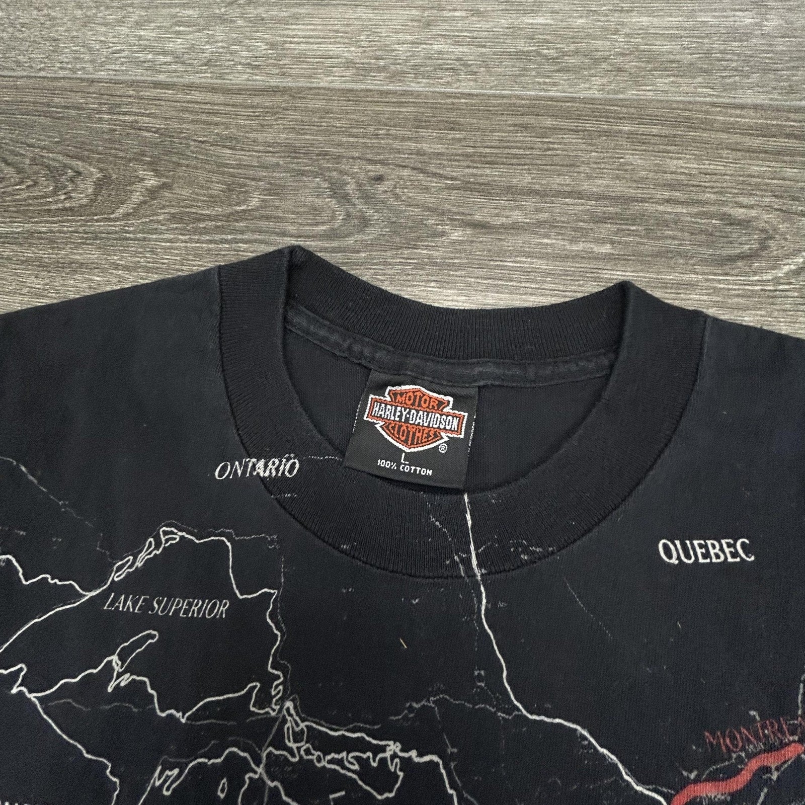 Vintage Harley Davidson Shirt Mens Large Black USA Map AOP Holoubek 1992 90s