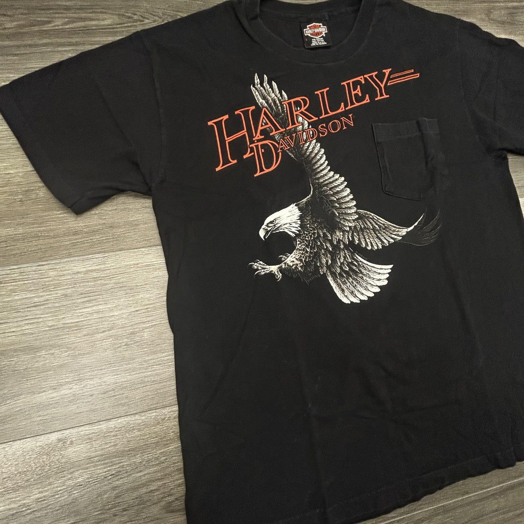 Vintage Harley Davidson Shirt Mens Large Black Eagle Pocket Single Stitch 90s