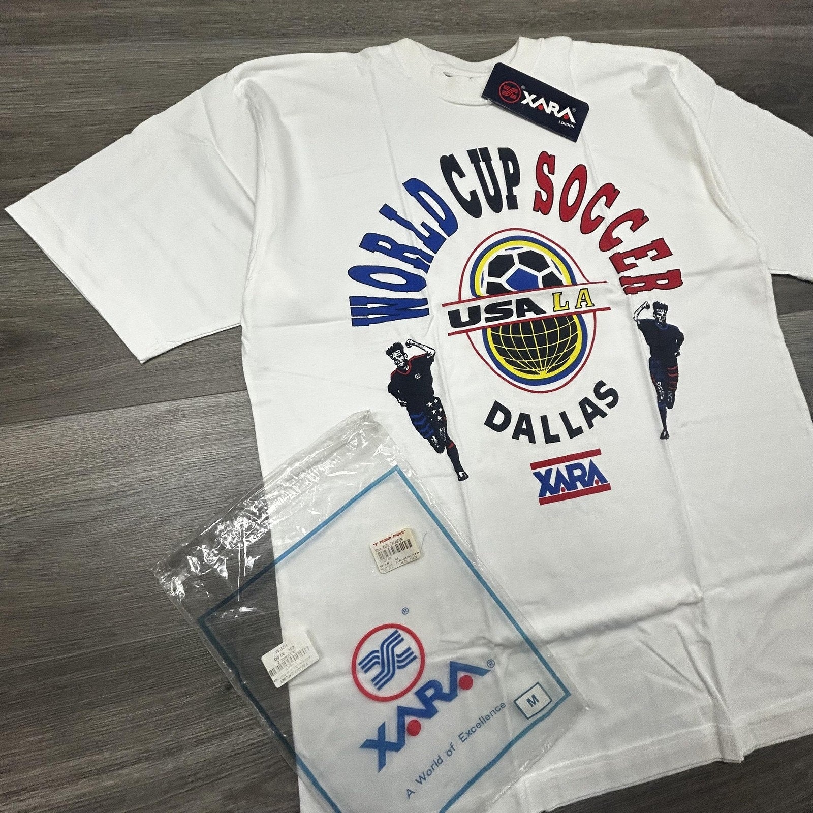 Vintage World Cup Shirt Mens Medium White Dallas XARA Soccer Deadstock USA 90s