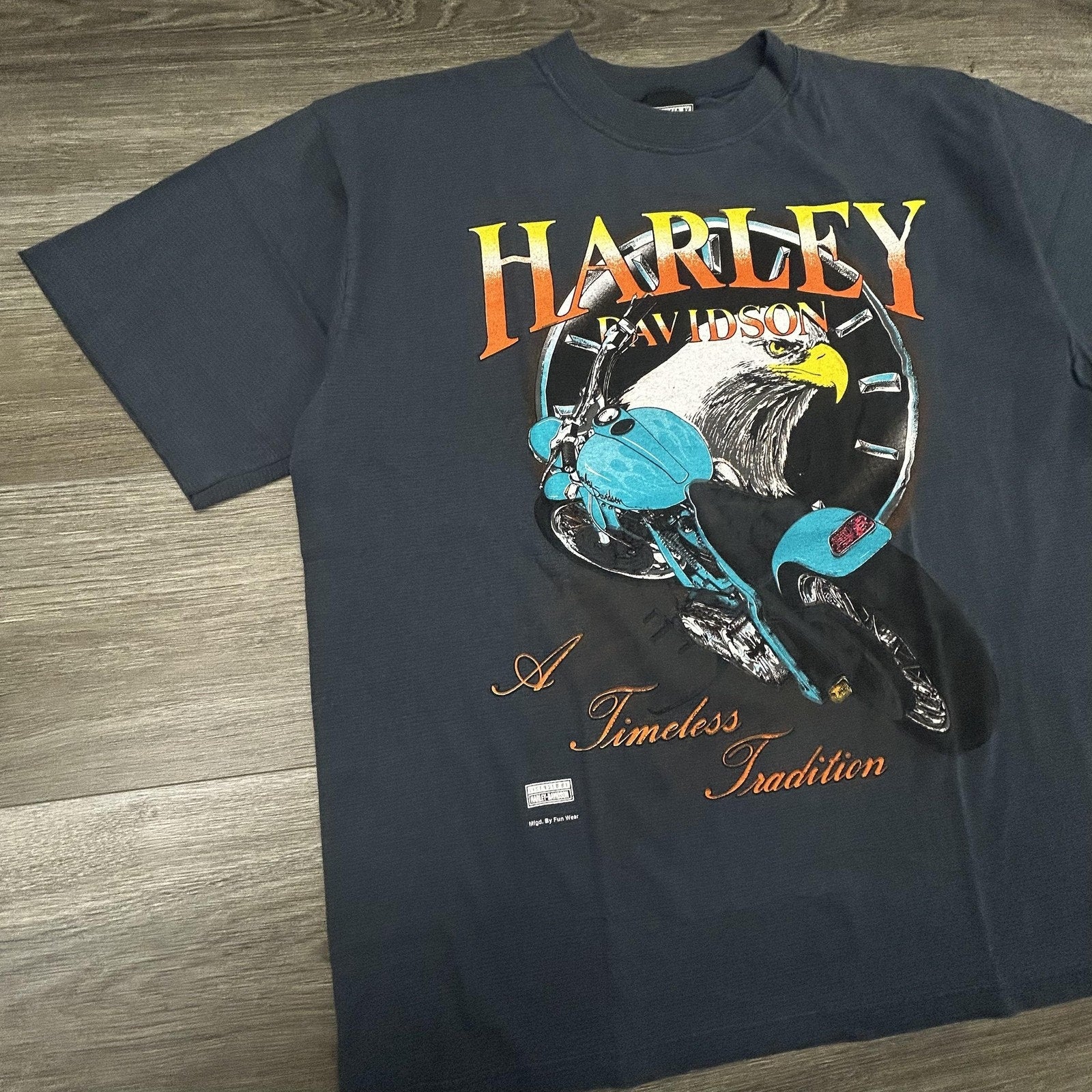 Vintage 80s Harley Davidson Shirt Mens Large Gray Eagle Motorcycle Single Stitch