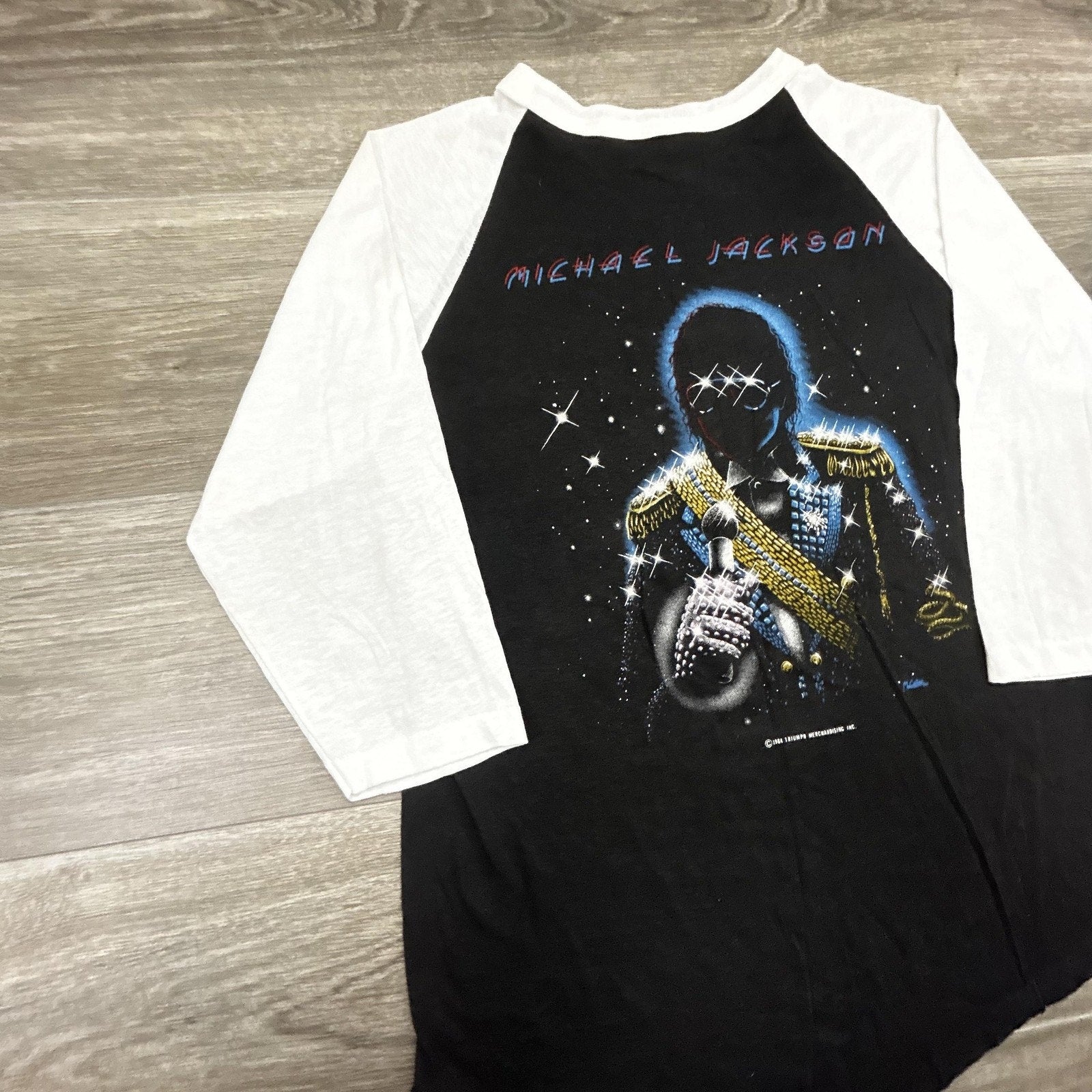 Vintage Michael Jackson Shirt Mens Small Black Victory Tour 1984 Raglan 80s USA