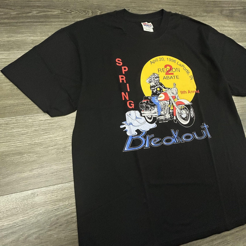 Vintage Biker Shirt Mens Large Black Abate Motorcycle Single Stitch Made USA 90s