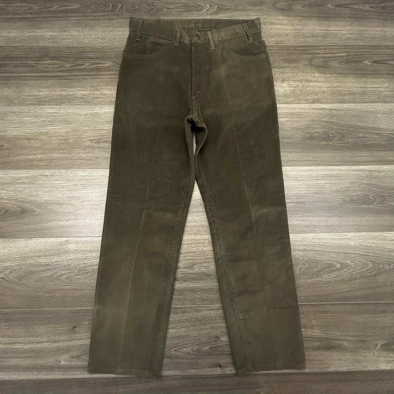 Vintage Levis Sta-Prest Corduroy Pants Mens 32x30 Green Straight Talon Zip Big E 70s