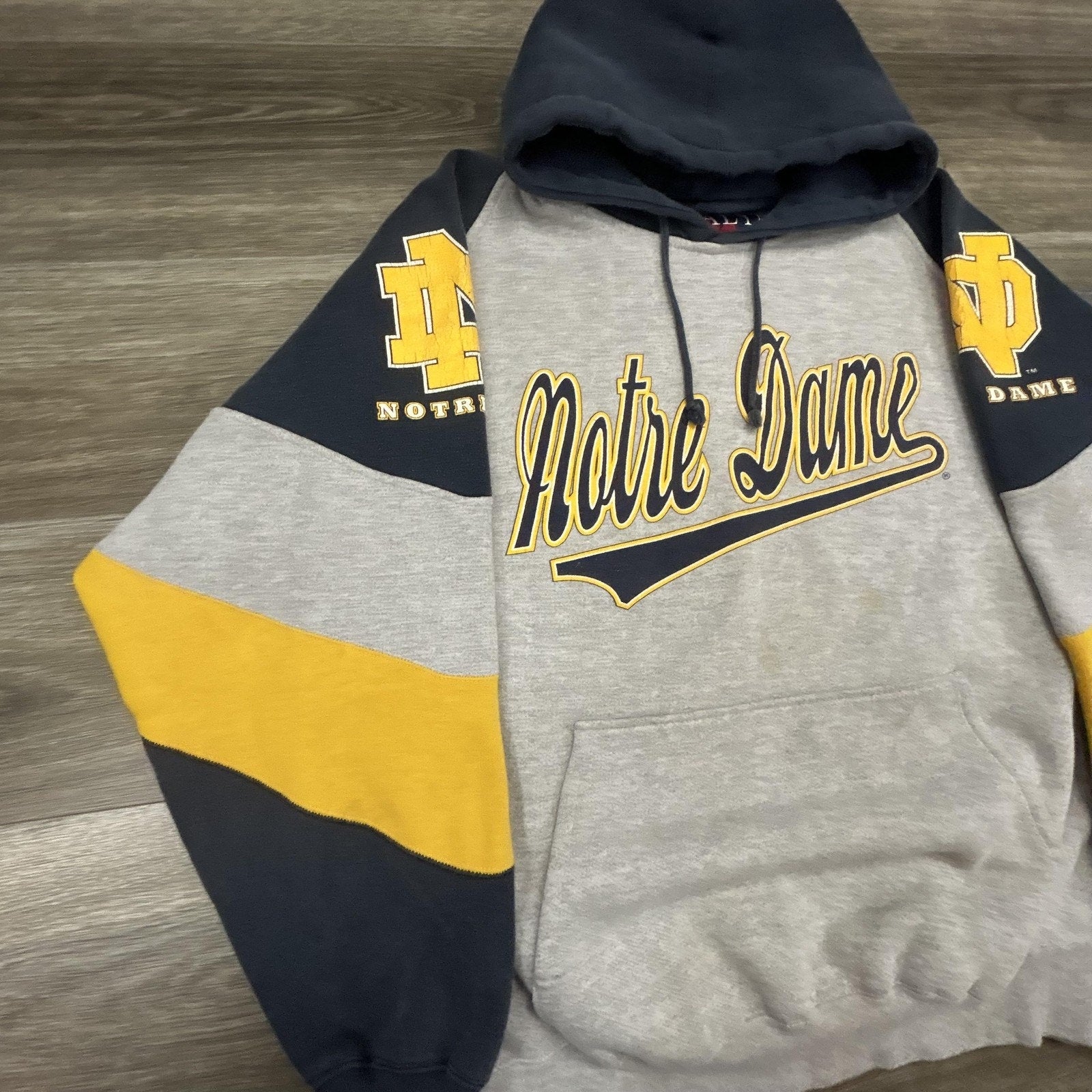 Vintage Notre Dame Fighting Irish Hoodie Mens XL Gray Football Sweatshirt 90s