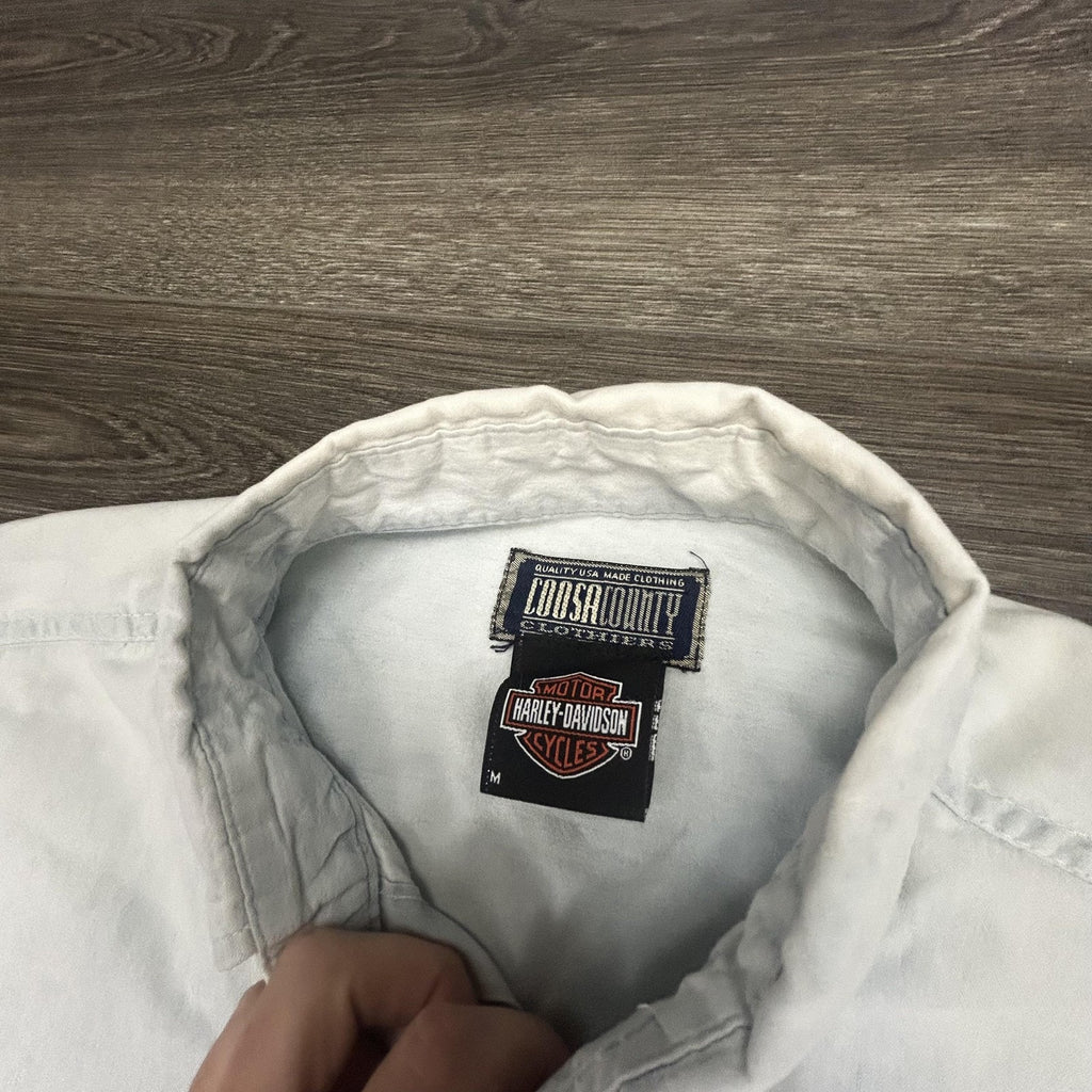 Vintage Harley Davidson Shirt Mens Medium Blue Denim Sturgis Willie G 2001 USA
