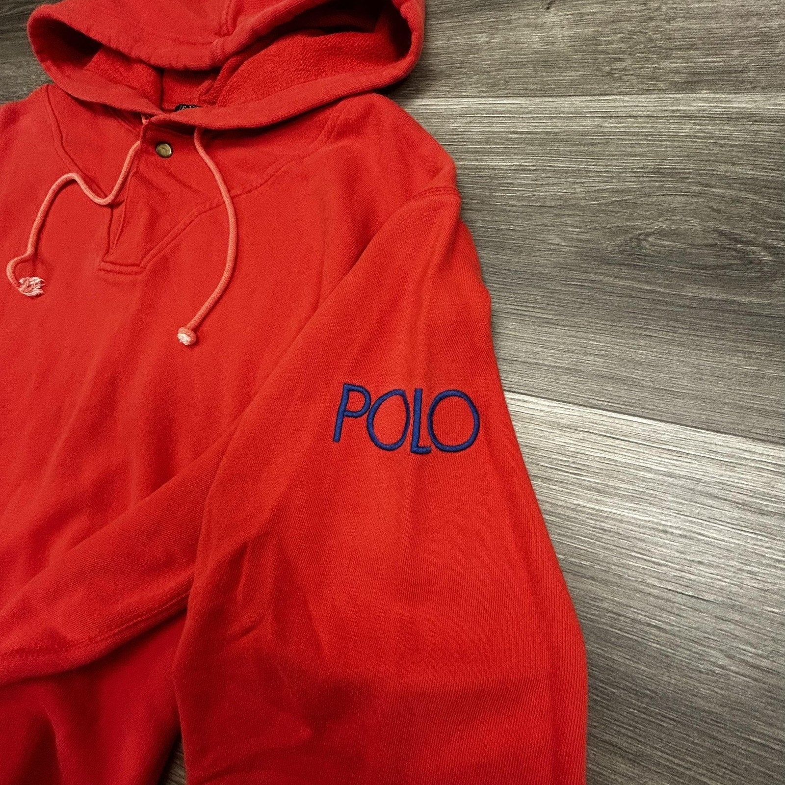 Vintage Polo Ralph Lauren Hoodie Mens M (Yth XL) Orange Henley Logo RARE 80s 90s
