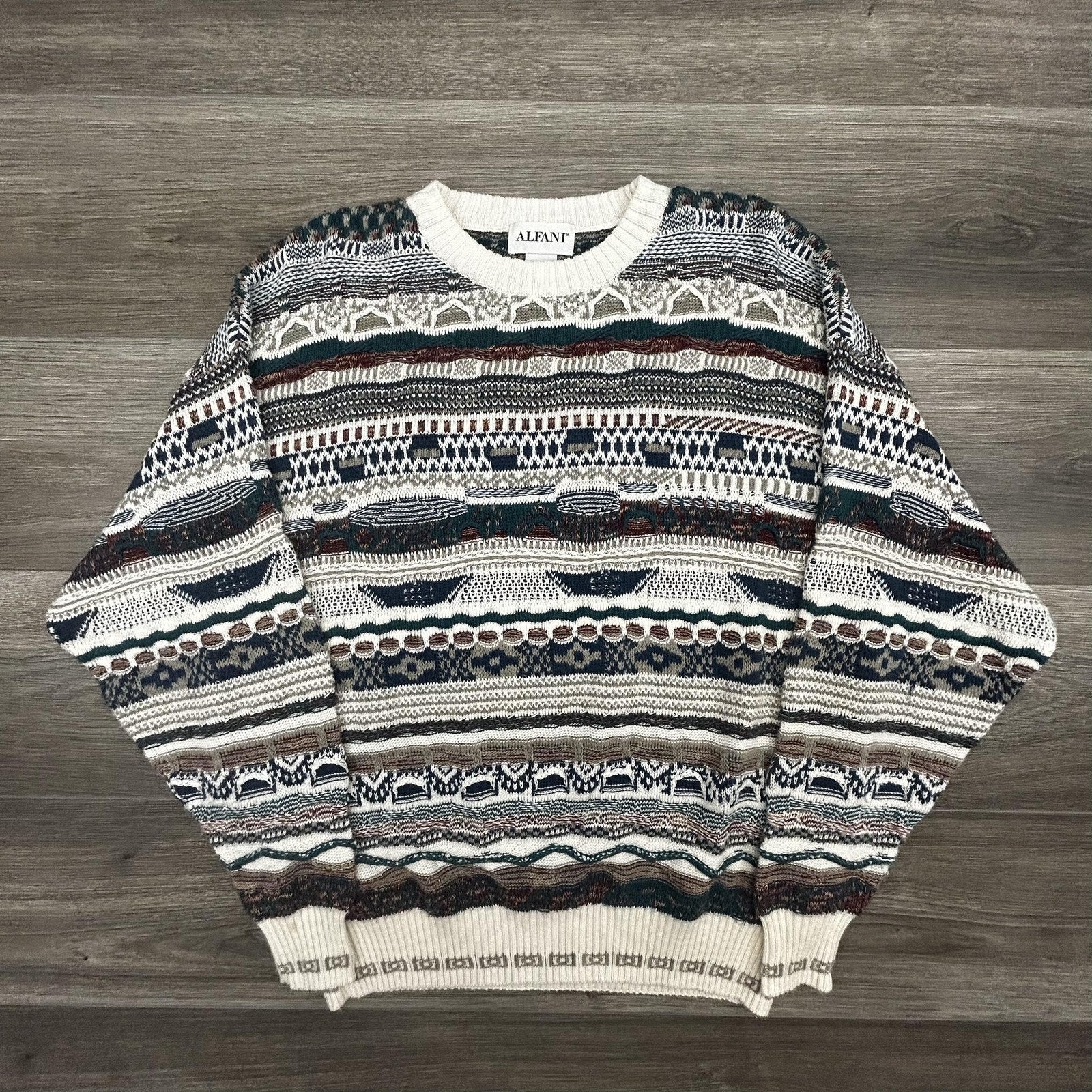Vintage 3D Knit Sweater Mens Medium Multicolor Alfani Coogi Style Biggie Hip Hop