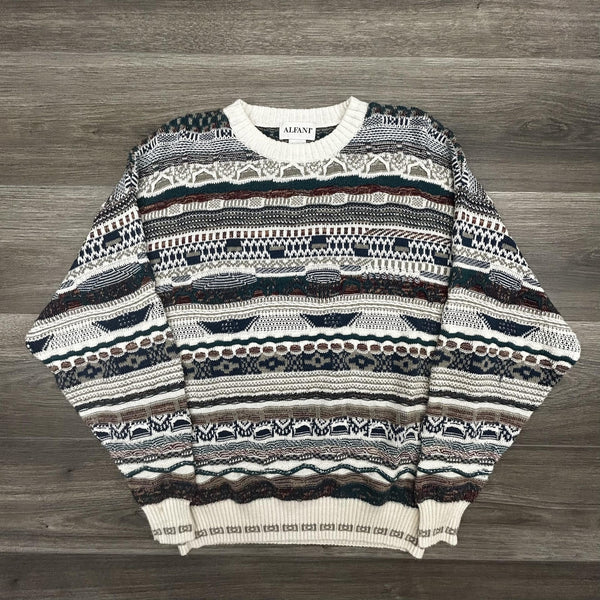 Vintage 3D Knit Sweater Mens Medium Multicolor Alfani Coogi Style Biggie Hip Hop