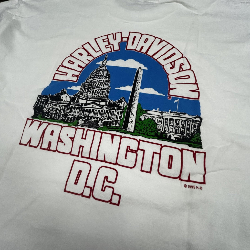 Vintage Harley Davidson Shirt Mens Large White Washington DC 1995 90s USA Biker