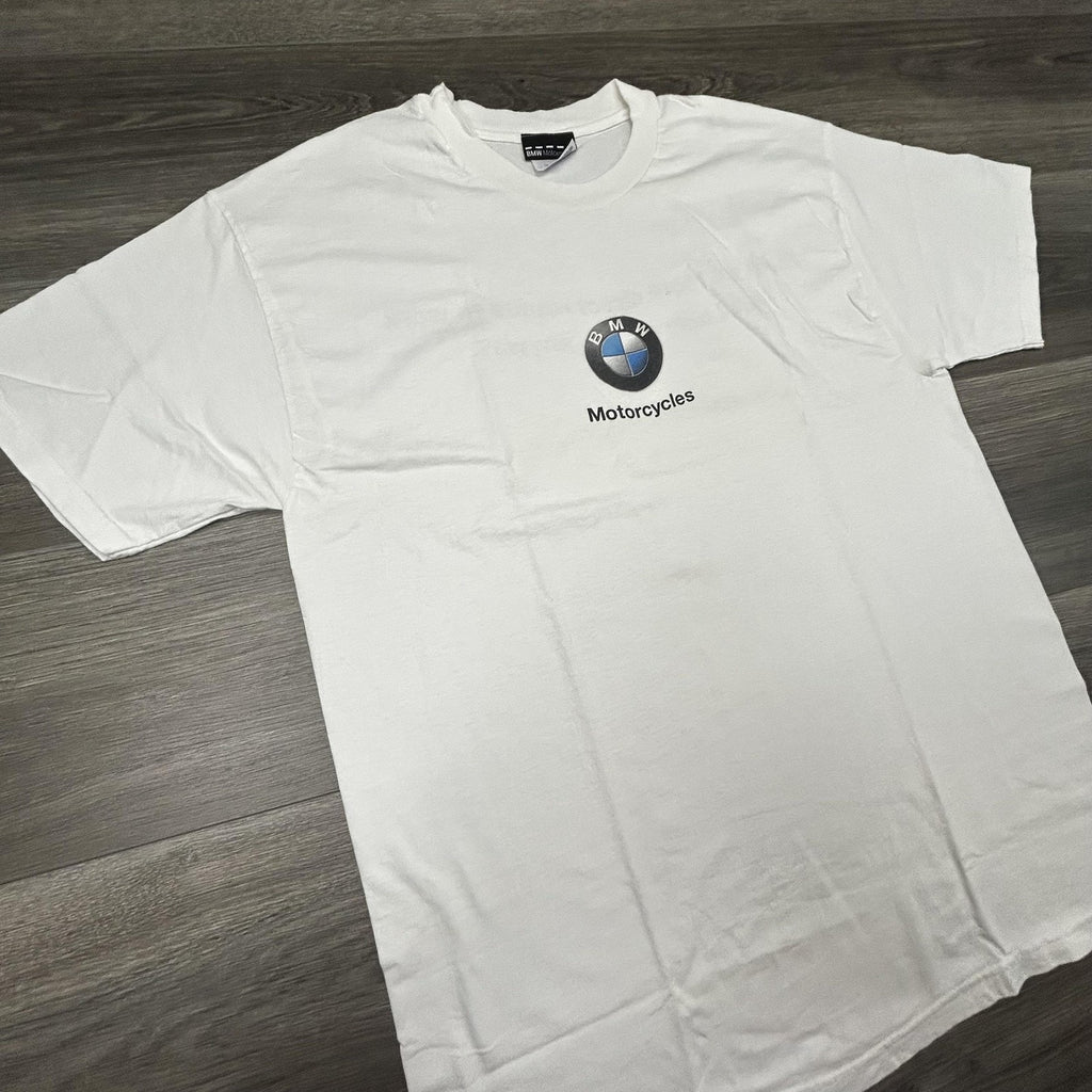 Vintage BMW Motorcycles Shirt Mens Large White Racing Logo Funny Hate Job 90s