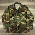 Vintage Army BDU Combat Coat Mens XLT Green Woodland Camo Military Jacket 90s