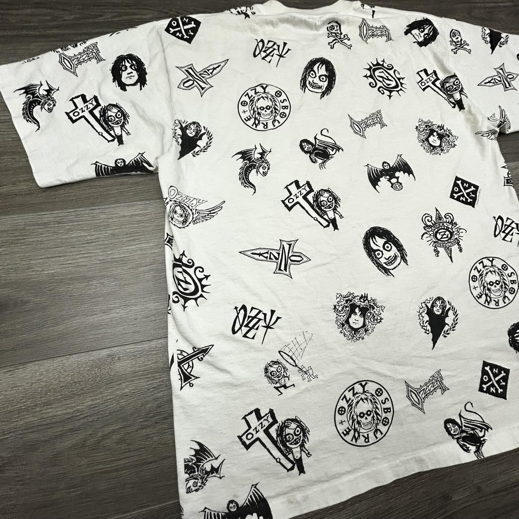 Vintage Ozzy Osbourne Shirt Mens XL White All Over Print AOP Black Sabbath 90s