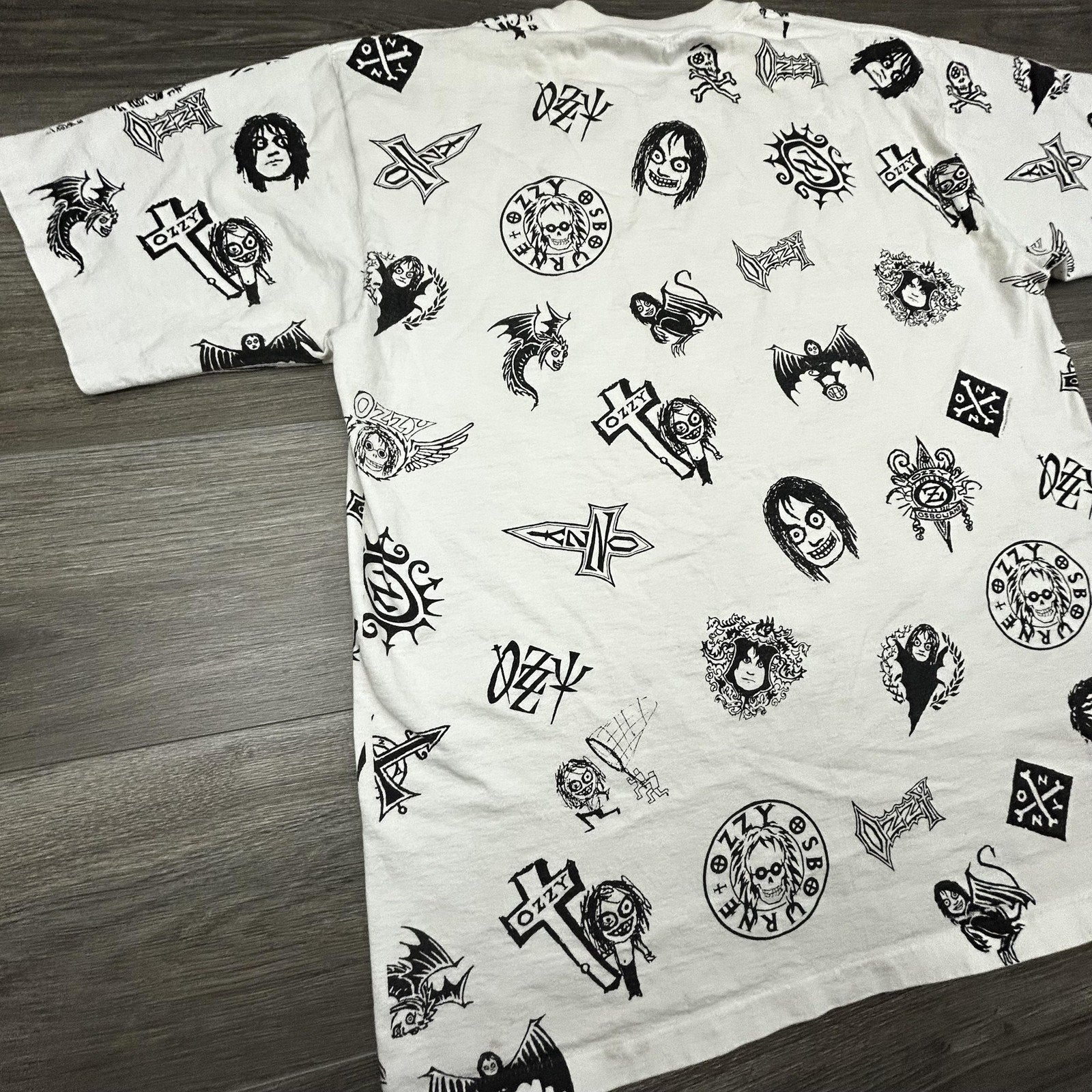 Vintage Ozzy Osbourne Shirt Mens XL White All Over Print AOP Black Sabbath 90s