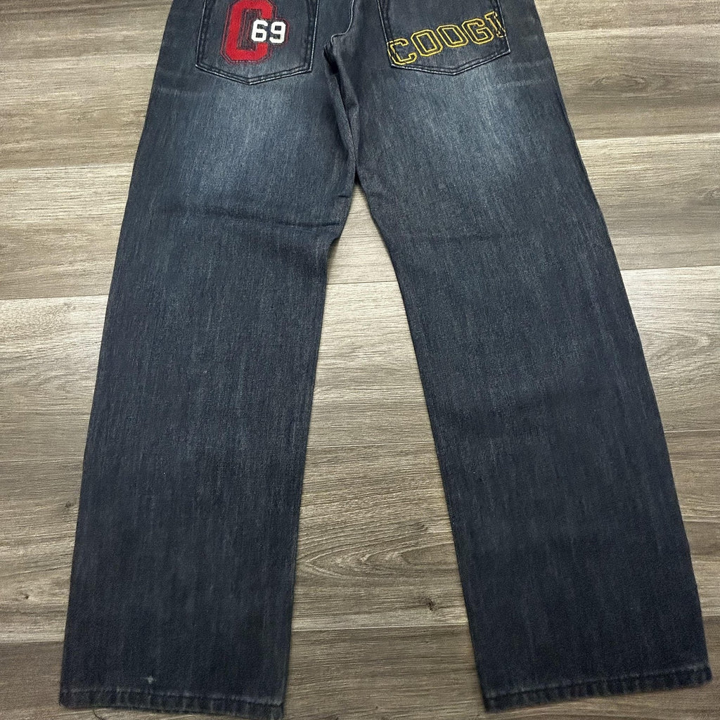 Coogi Jeans Mens 36x32 Dark Blue Wash Relaxed Straight Leg Embroidered Denim Y2K