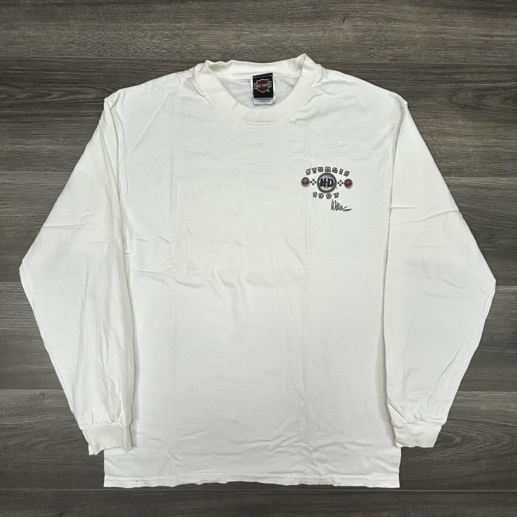 Vintage Harley Davidson Shirt Mens Large White Sturgis Willie G Long Sleeve 90s