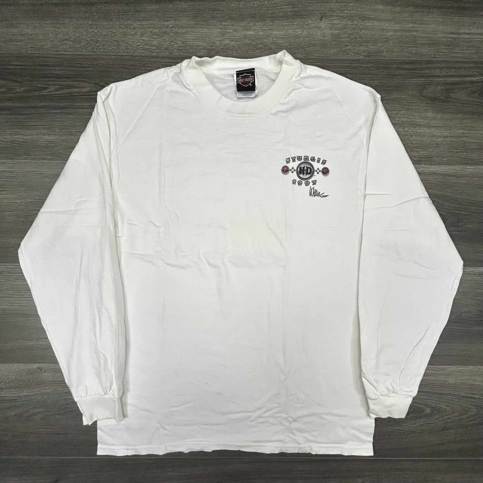 Vintage Harley Davidson Shirt Mens Large White Sturgis Willie G Long Sleeve 90s
